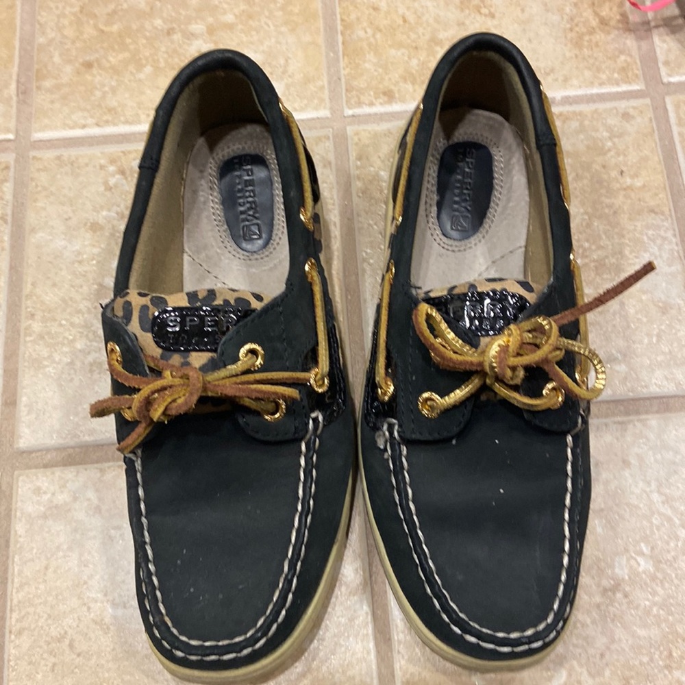 Black Sperry loafer tennis shoes